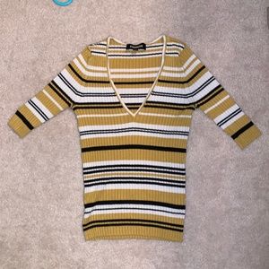 Yellow, White, Black V-Neck Tight Top